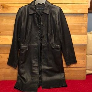 Kenneth Cole Reaction Long Black Leather Coat